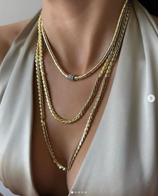 Triple Layer Italian Chain Necklace – Gold Plated Stainless Steel, Statement Jewelry for Women