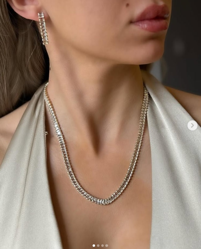 Zircon Diamond Tennis Necklace – Gold Plated Stainless Steel, Elegant Women’s Jewelry