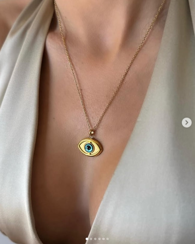 Evil Eye Necklace – Gold Plated Stainless Steel, Protection Amulet Jewelry for Women