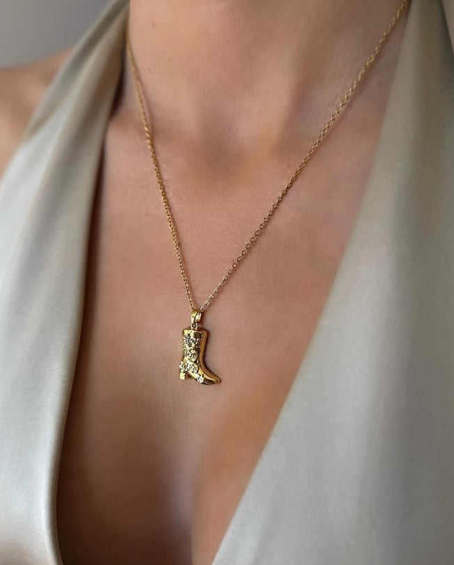 Boot Charm Necklace – Gold Plated Stainless Steel, Western Style Jewelry for Women