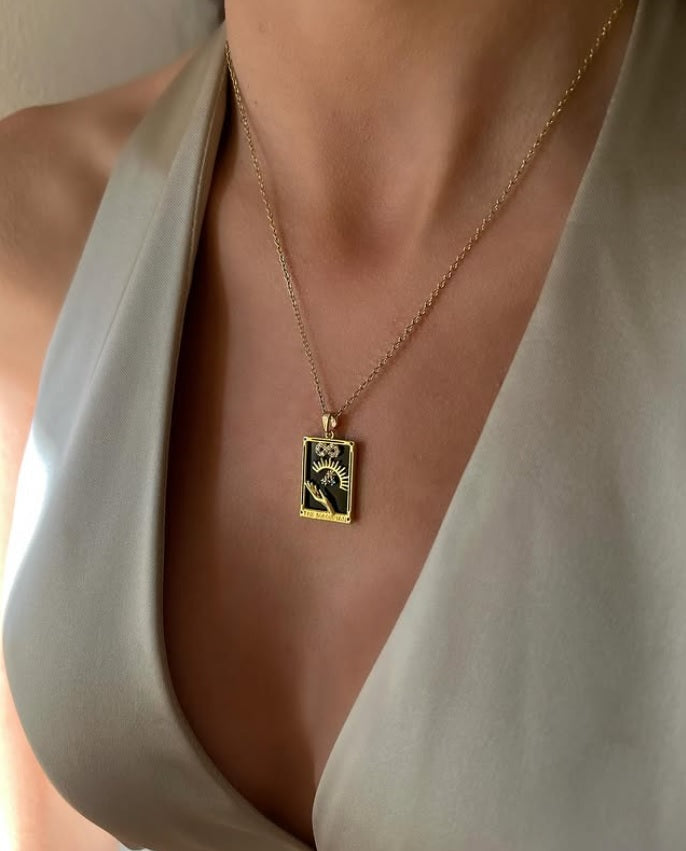 Elegant Black Enamel Prayer Medallion Necklace