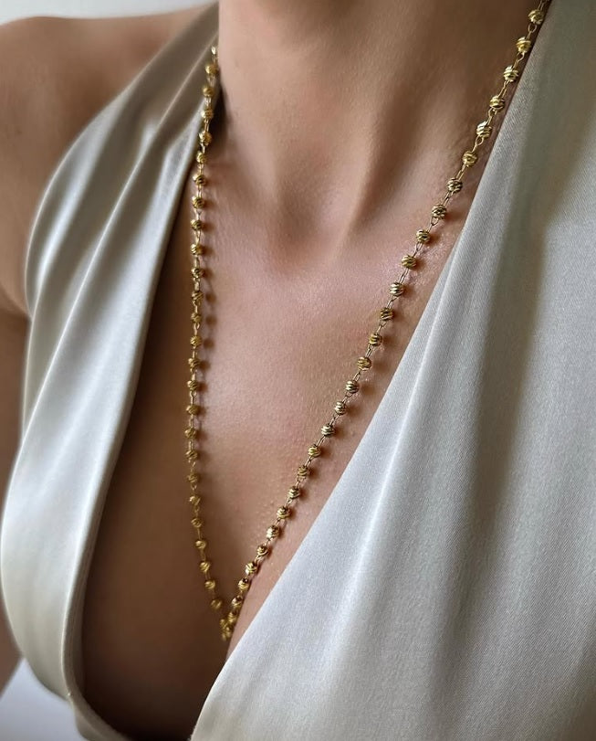 Dainty Gold Beaded Chain Necklace – Minimalist Stainless Steel Jewelry for Women