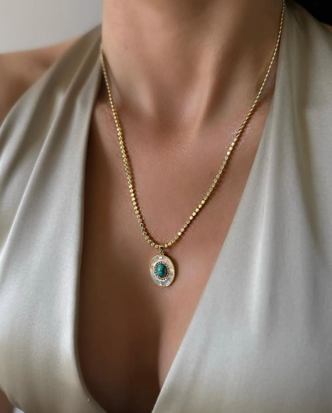 Turquoise Stone Necklace for Women – Gold Plated Stainless Steel, Boho Chic Jewelry