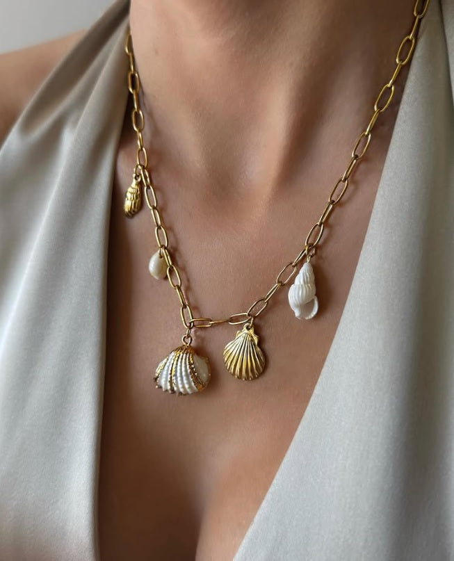 Seashell Necklace – Gold Plated Stainless Steel, Boho Beach Jewelry for Women